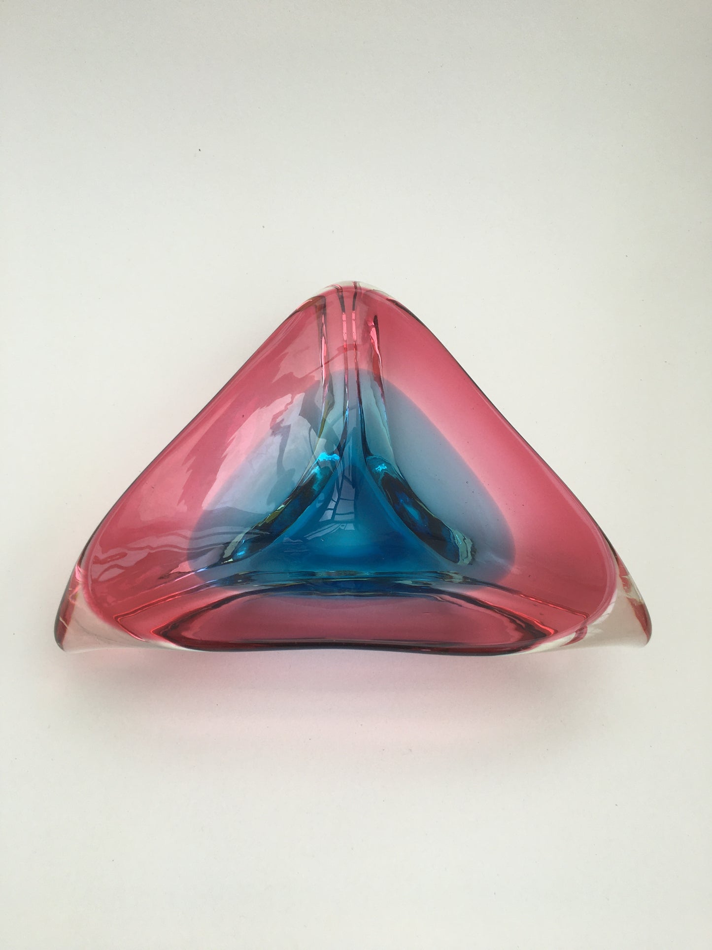 Triangular Murano Glass Sommerso Bowl