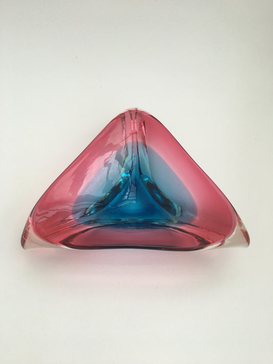 Triangular Murano Glass Sommerso Bowl