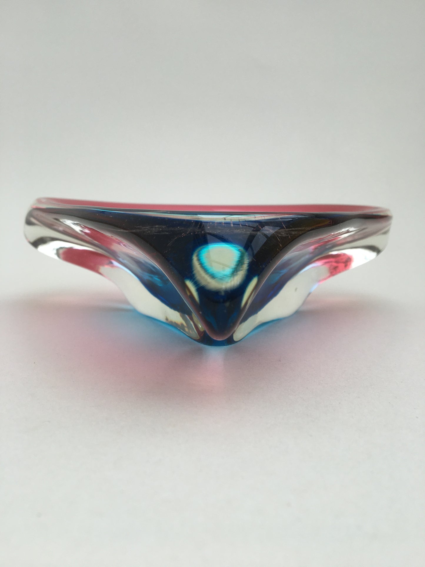 Triangular Murano Glass Sommerso Bowl