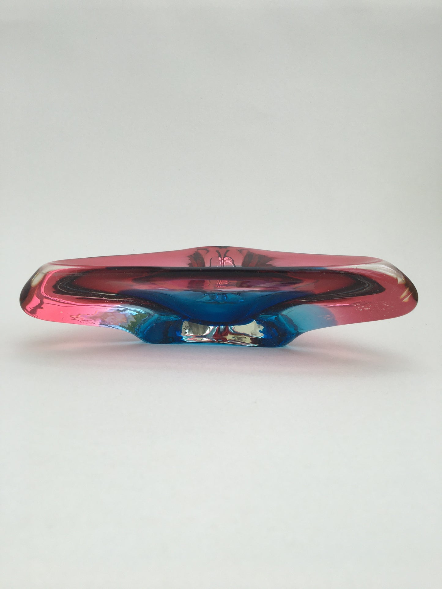 Triangular Murano Glass Sommerso Bowl