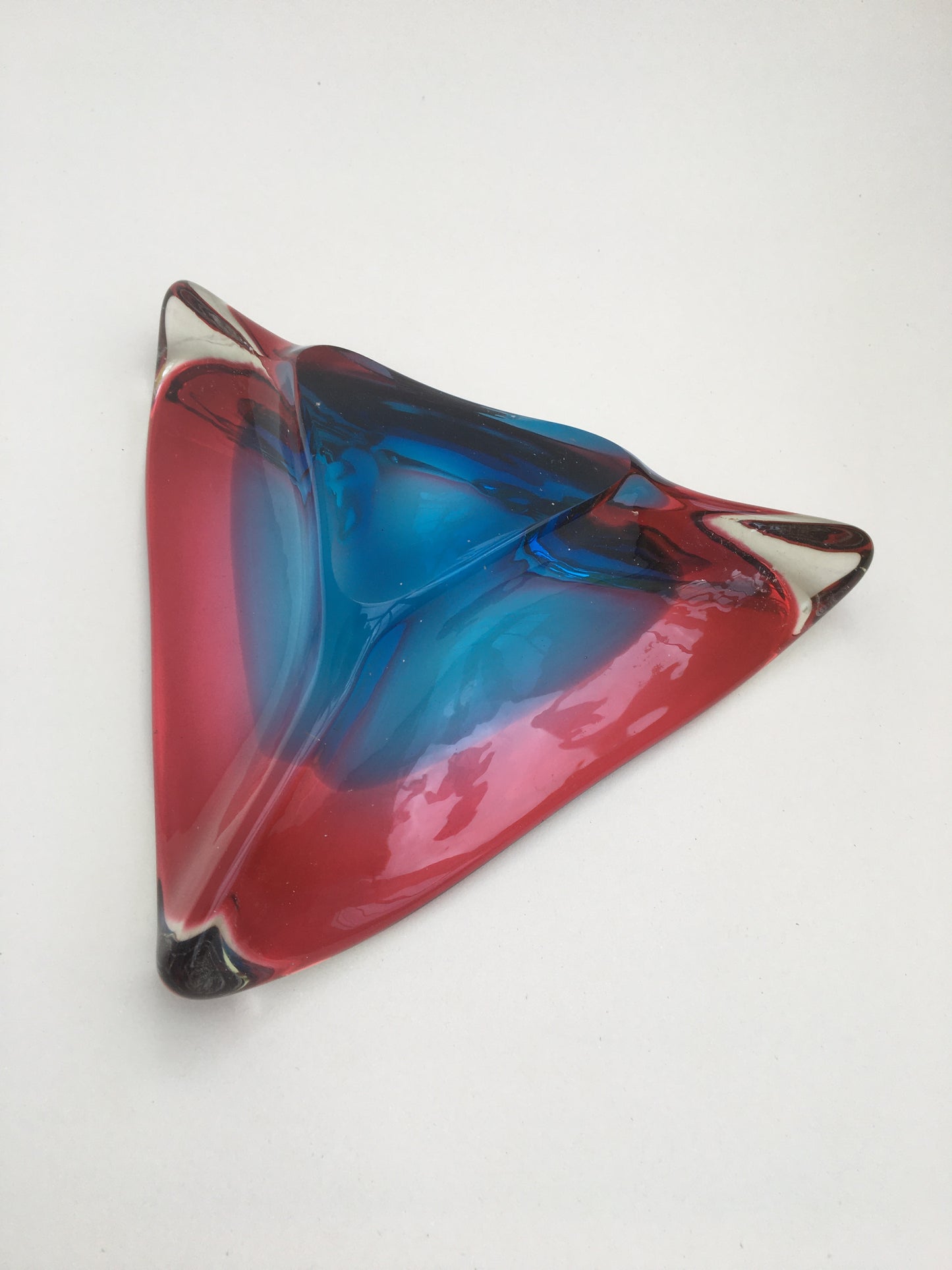 Triangular Murano Glass Sommerso Bowl